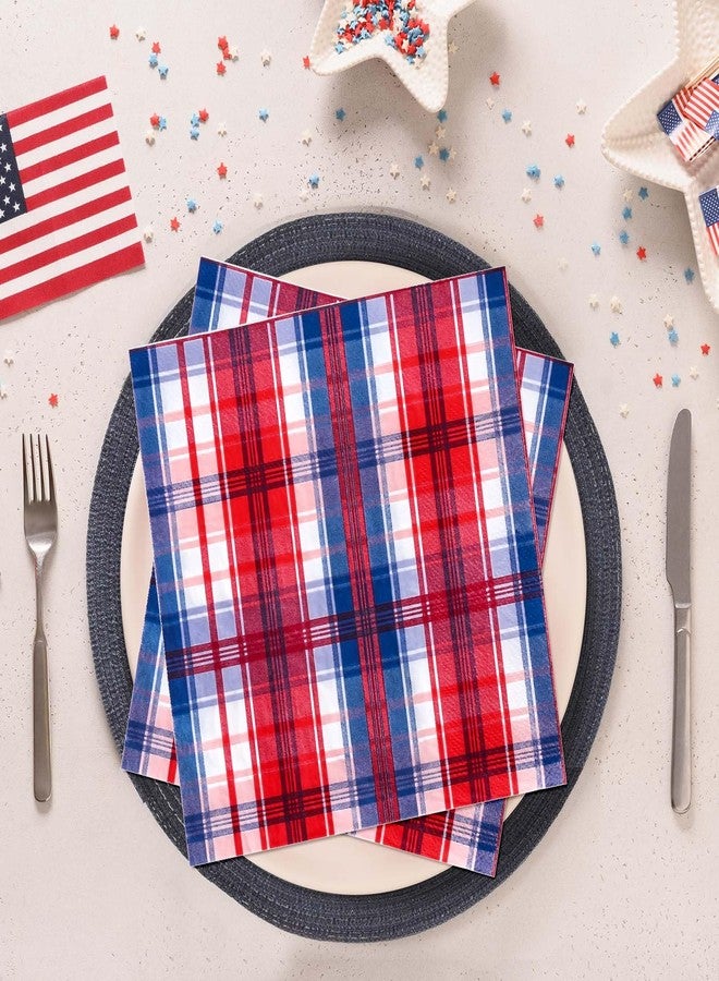 Whaline 80Pcs 4th of July Plaid Paper Napkins Patriotic Red Blue Checkered Disposable Napkins Decorative Luncheon Dinner Napkins for Independence Day Dining Party Supplies Table Decor - Image 4